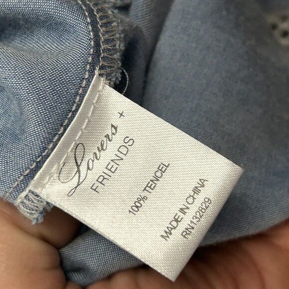 Lovers & Friends Chambray Midi Dress Size Small Tie Front Tencel Cutout Waist - Picture 10 of 11